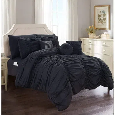 Elegant Comfort 10-piece Pleated Bed-in-a-bag Comforter Set By , Soft Microfiber Bedding With Sheets, In Black