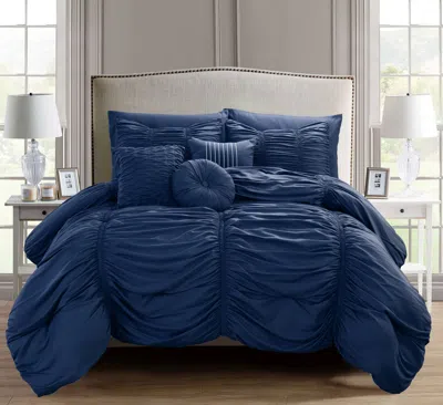Elegant Comfort 10-piece Pleated Comforter Set - Includes 4-piece Sheet Set With Double Sided Storage Pockets In Blue