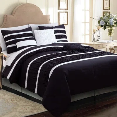 Elegant Comfort 12-piece Bed-in-a-bag, Isabella Pleated Ruched Ruffled Comforter Set, 6-piece Sheet Set Featuring Sm In Black