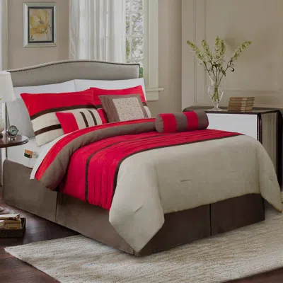 Elegant Comfort 12-piece Cirena Micro Suede Comforter Set, Includes 6-piece Sheet Set With Double Sided Storage Pock In Red