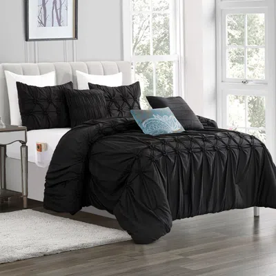 Elegant Comfort 12-piece Ella Pleated Ruched Pintuck Comforter Set, Includes 6-piece Sheet Set With Double Sided Sto In Black