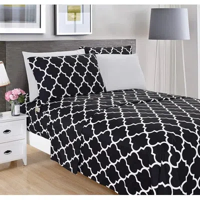 Elegant Comfort 1500 Thread Count Luxury Soft Geometric Sheet Set In Black
