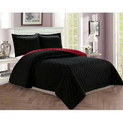 Elegant Comfort 2 Piece Bedspread Coverlet Quilted Set With Sham Twintwin Xl, Burgundygray In Black,burgundy