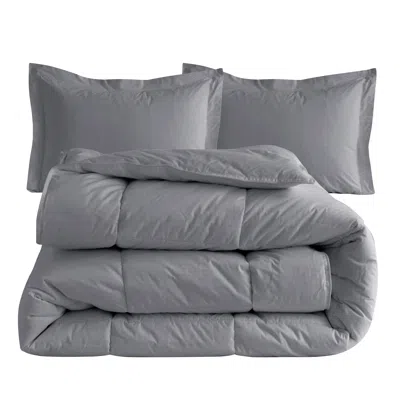 Elegant Comfort 3 Pc 100% Cotton Down Alternative Comforter Set With Shams - Premium Hotel Quality In Gray