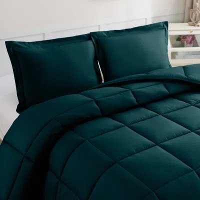 Elegant Comfort 3-piece Box Stitch Comforter Set With Shams, Duvet Insert In Green
