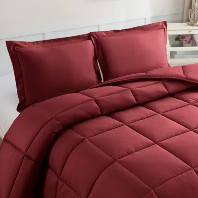 Elegant Comfort 3-piece Box Stitched Comforter & Shams - Duvet Insert With 4 Corner Tabs In Red