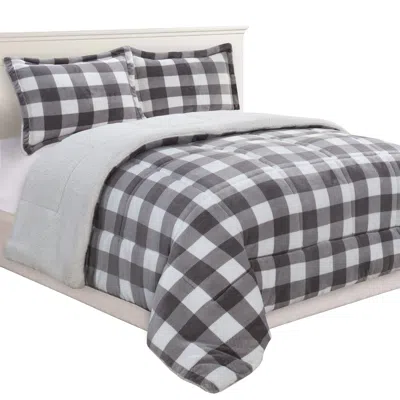 Elegant Comfort 3-piece Buffalo Micro-suede Reversible Sherpa - Lodge-plaid Pattern Comforter Set In Gray