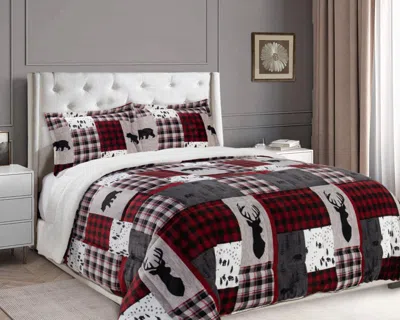 Elegant Comfort 3-piece Patch Micro-suede Reversible Sherpa - Comforter Set In Multi