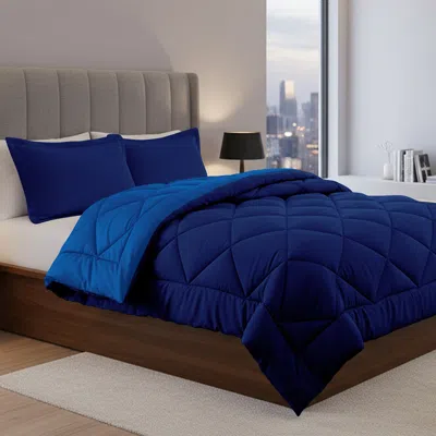 Elegant Comfort 3-piece Reversible Diamond Stitched Comforter & Shams In Blue