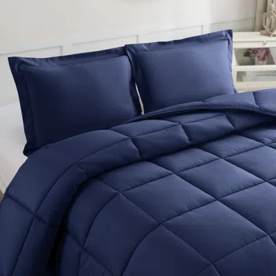 Elegant Comfort 3-piece Solid Box Stitched Comforter & Shams - Double-filled Comforter In Blue