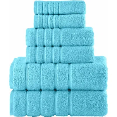 Elegant Comfort 4 Lines Viscose Stripe 6-piece Premium Towel Set - 100% Turkish Cotton High Absorbent Luxury Bathroo In Blue