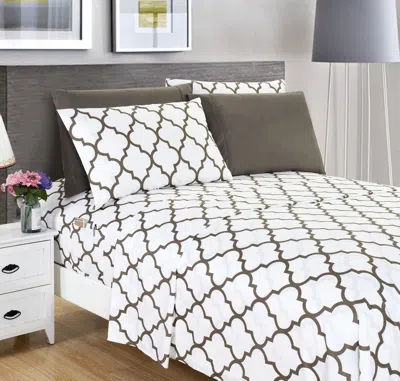 Elegant Comfort 6-piece Moroccan Trellis Printed Pattern - Soft As A Hotel Premium Quality In White