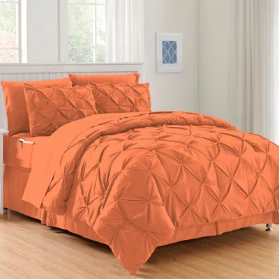 Elegant Comfort 8-pc Pintuck Pinch Comforter Set - Includes 4-pc Sheet Set With Sided Storage Pocket In Orange