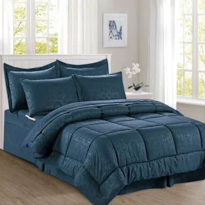 Elegant Comfort 8-piece Bamboo Floral Pattern Comforter Set- Includes 4-piece Sheet Set With Double Sided Storage Po In Blue