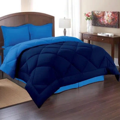 Elegant Comfort All Season Polyester Reversable Hypoallergenic Down Alternative Comforter Set With Pillow Sham In Navy,aqua