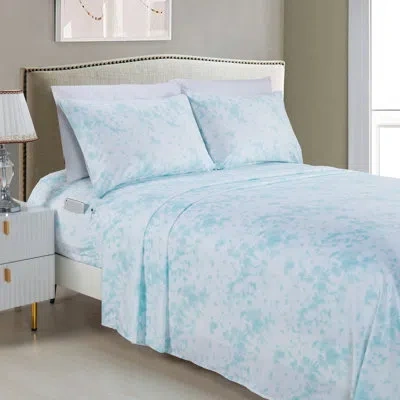 Elegant Comfort Aria 6-piece Spiral Tie-dye Microfiber Sheet Set, Soft, Fade And Wrinkle Resistant, Fitted Sheet Wit In Blue