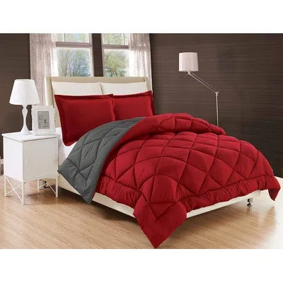 Elegant Comfort Down Alternative Comforter Set Redgray In Red,gray
