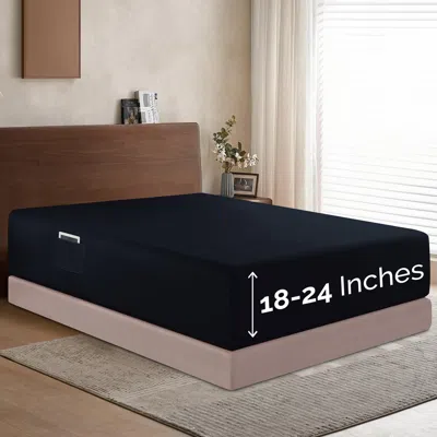 Elegant Comfort Extra Deep Pocket 18"-24" Single Fitted Sheet For High Mattress, Moody Shades. In Blue