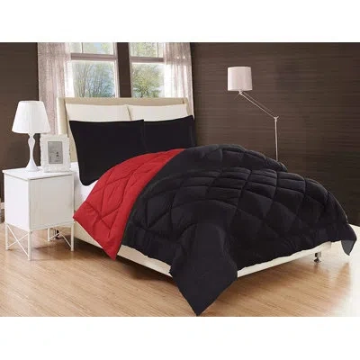 Elegant Comfort Goose Down Alternative Reversible 3pc Comforter Set Available In A Few Sizes And Colors , Fullqueen, In Black,burgundy