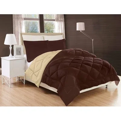 Elegant Comfort Goose Down Alternative Reversible 3pc Comforter Set Available In A Few Sizes And Colors , Fullqueen, In Brown,cream