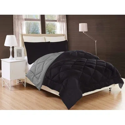 Elegant Comfort Goose Down Alternative Reversible 3pc Comforter Set Available In A Few Sizes And Colors , Kingcal Ki In Black,gray