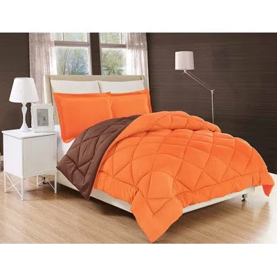 Elegant Comfort Goose Down Alternative Reversible 3pc Comforter Set In Orange,chocolate