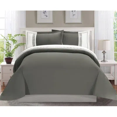 Elegant Comfort Greek Reversible Duvet Cover Set In Gray