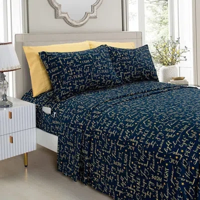 Elegant Comfort Holiday Printed 6-piece Sheet Set, 1500 Thread Count, Breathable And Super Soft Material, Wrinkle Re In Peace And Joy