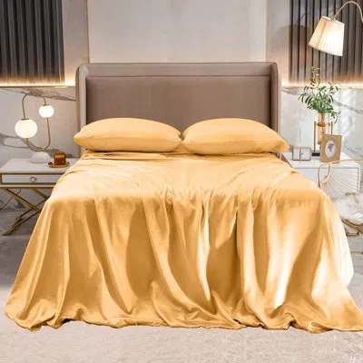 Elegant Comfort Luxurious 4-piece Silky Satin Sheet Set, Skin And Hair Friendly, Wrinkle, Fade, Stain Resistant With In Gold