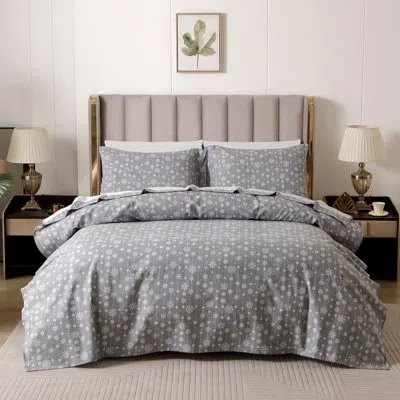 Elegant Comfort Luxuriously Soft 4-piece Velvet Plush Flannel Sheet Set - Premium Quality -cozy Warm, Anti-static, N In Gray