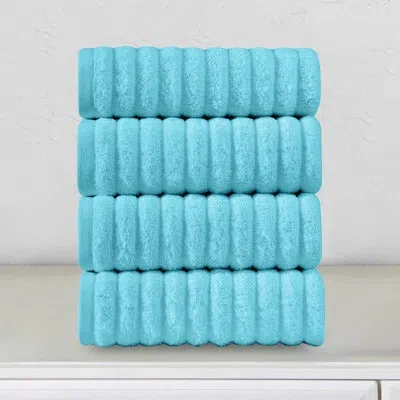 Elegant Comfort Luxury 100% Turkish Cotton Corduroy Ribbed 4 Pack Hand Towel Set 16 X 28 Inch - Absorbent, Super Sof In Blue