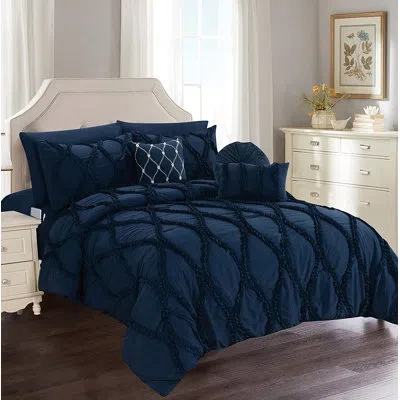 Elegant Comfort Luxury Best, Softest, Coziest 10-piece Bed-in-a-bag Infinity Design Comforter Set, In Navy