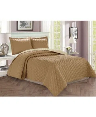 Elegant Comfort Luxury Diamond Design Quilted Coverlet Sets In Brown