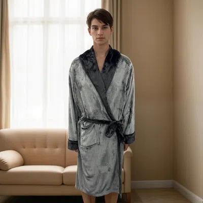 Elegant Comfort Luxury   Hooded Plush Fleece Spa Bathrobe With Shawl Collar And Pockets - Velvet Soft,   Spa Long Ro In Gray
