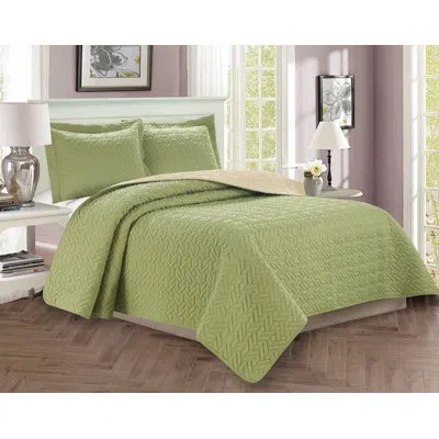 Elegant Comfort Mcdougall Majestic Design Reversible Coverlet Set In Sage,cream