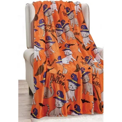 Elegant Comfort Plain Weave / Muslin Throw Blanket In Black;orange;halloween Cats,purple