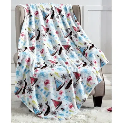 Elegant Comfort Plain Weave / Muslin Throw Blanket In Blue;white