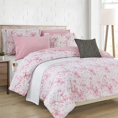 Elegant Comfort Reversible 10-piece Tie-dye Comforter Set, Soft Microfiber Bed-in-a-bag With Sheets, Decorative Pill In Pink