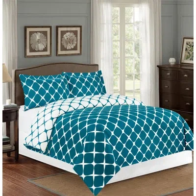 Elegant Comfort Reversible Duvet Cover Set In Teal