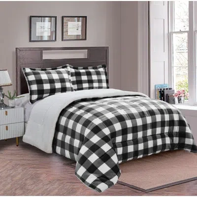 Elegant Comfort Softest, Coziest Premium Quality Heavy Weight Micromink Sherpa-backing Reversible Down Alternative M In Black