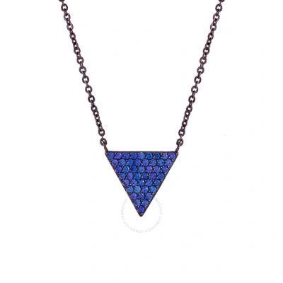 Elegant Confetti Women's 18k Black Gold Plated Blue Cz Simulated Diamond Pave Triangle Pendant Neckl