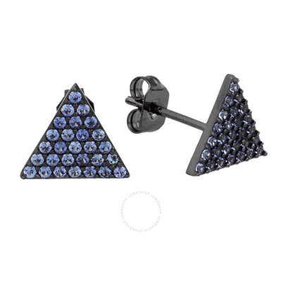 Elegant Confetti Women's 18k Black Gold Plated Blue Cz Simulated Diamond Pave Triangle Stud Earrings