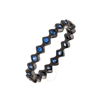 Elegant Confetti Women's 18k Black Gold Plated Blue Cz Simulated Diamond Zig Zag Stackable Ring Size In Metallic