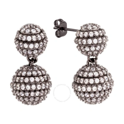 Elegant Confetti Women's 18k Black Gold Plated Cz Simulated Diamond Pave Ball Drop Statement Earring