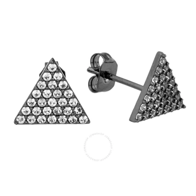 Elegant Confetti Women's 18k Black Gold Plated Cz Simulated Diamond Pave Triangle Stud Earrings
