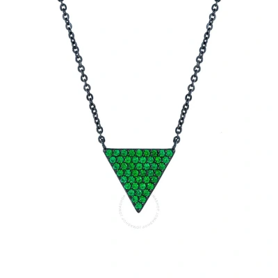 Elegant Confetti Women's 18k Black Gold Plated Green Cz Simulated Diamond Pave Triangle Pendant Neck