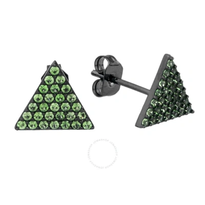 Elegant Confetti Women's 18k Black Gold Plated Green Cz Simulated Diamond Pave Triangle Stud Earring
