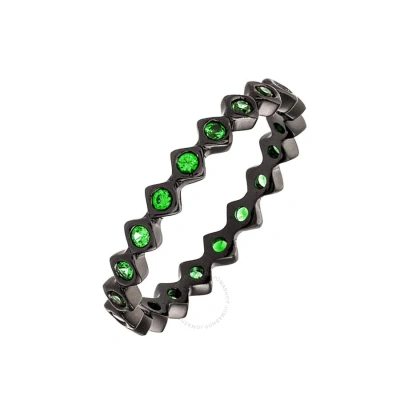 Elegant Confetti Women's 18k Black Gold Plated Green Cz Simulated Diamond Zig Zag Stackable Ring Siz In Metallic