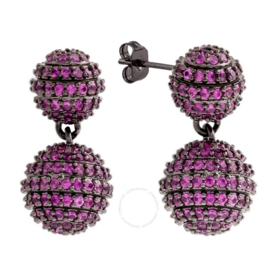 Elegant Confetti Women's 18k Black Gold Plated Pink Cz Simulated Diamond Pave Ball Drop Statement Ea In Purple