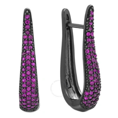 Elegant Confetti Women's 18k Black Gold Plated Pink Cz Simulated Diamond Pave Drop Hoop Statement Ea In Purple